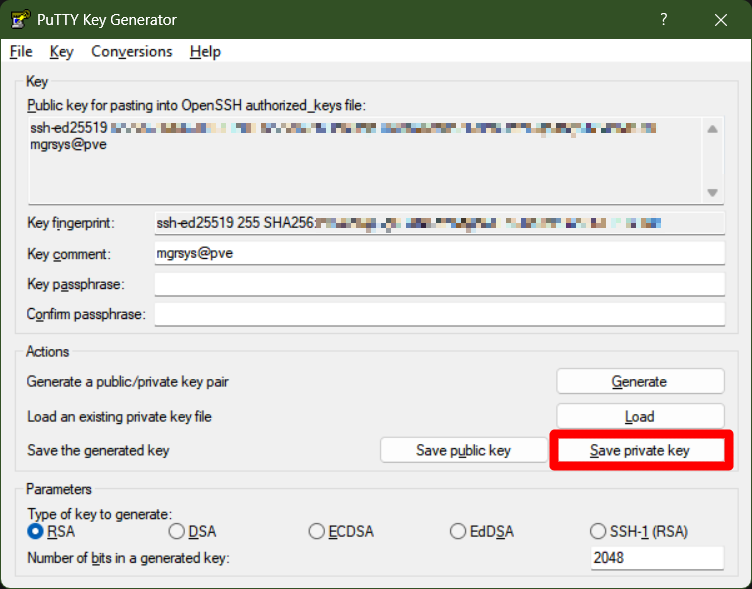 Saving private key as .ppk file