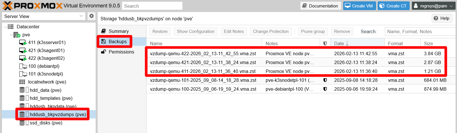hddusb_bkppvzdumps storage page backups tab