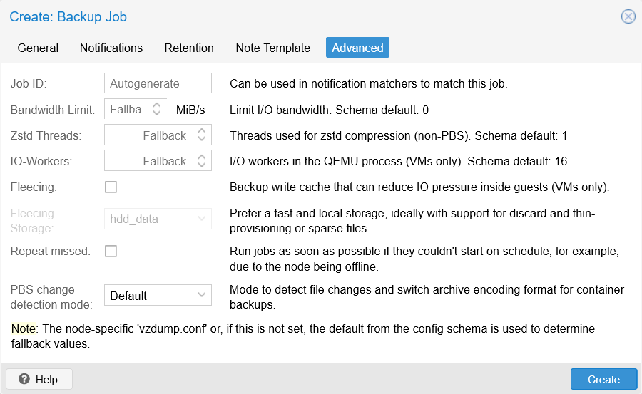 Advanced tab in Create backup job window
