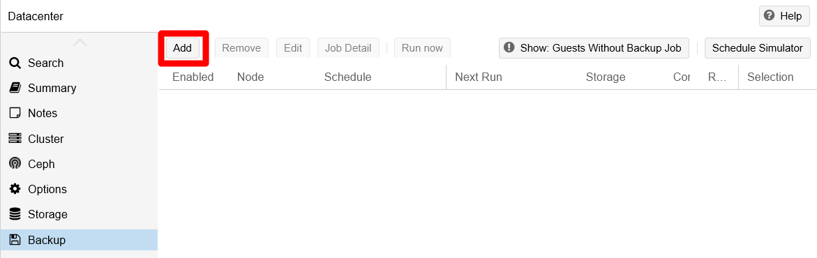 Add button on Backup page