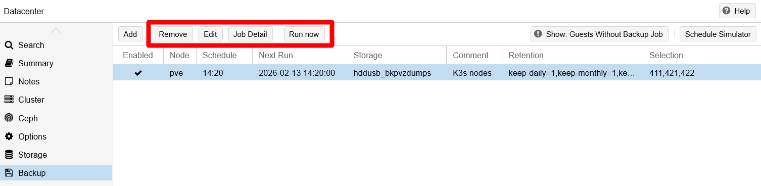 Buttons enabled for job on Backup page