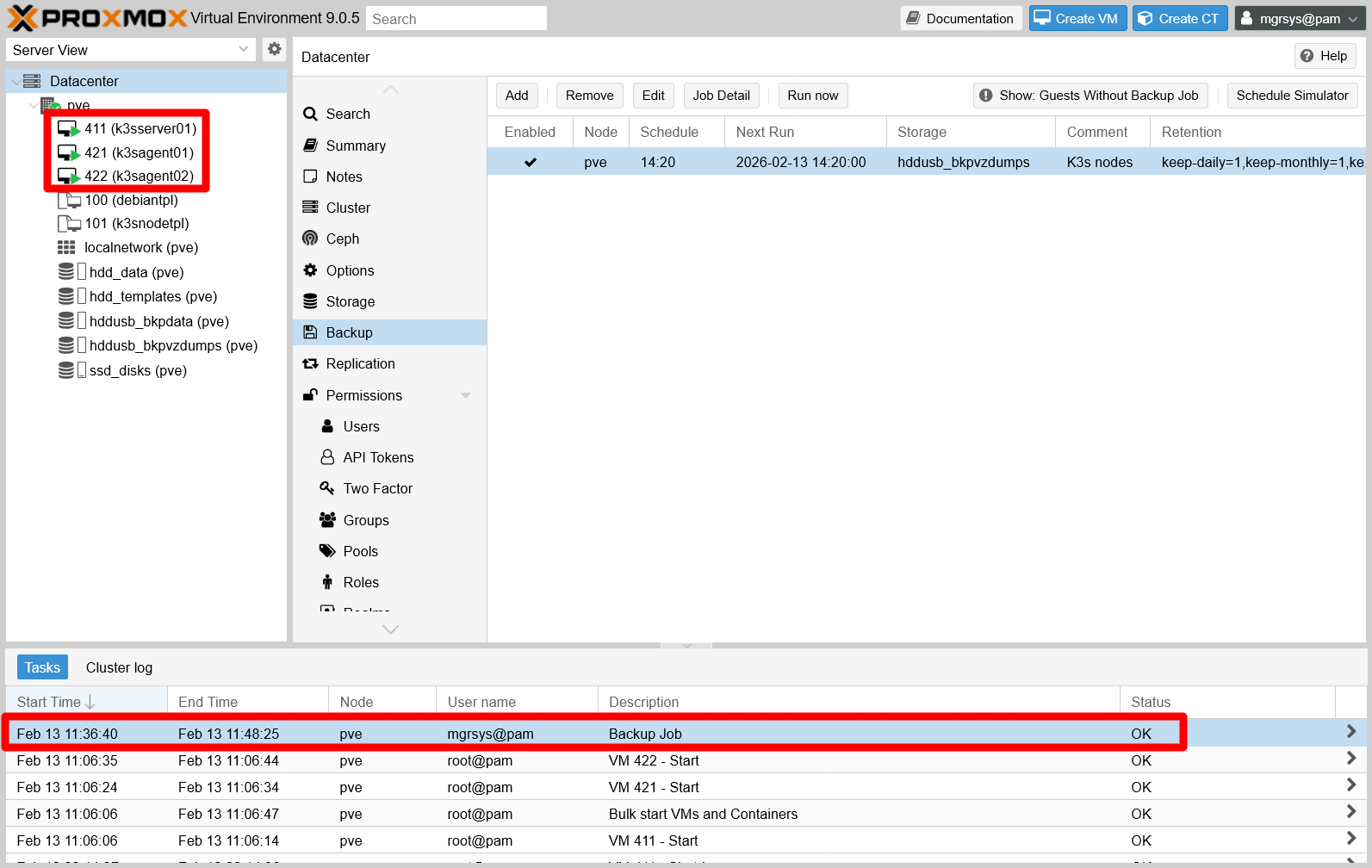 Backup job shown finished in Task console