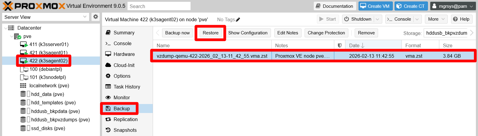 Choosing recent backup of live VM