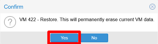 Restore VM data warning