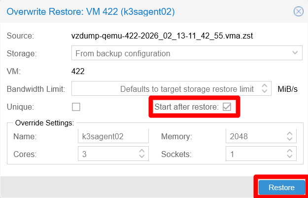 Restore window of live VM’s backup