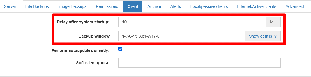 UrBackup server Settings General Client options tuned