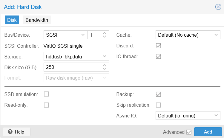 New hard disk setup for bkpserver VM