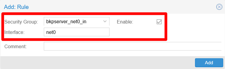 PVE VM Firewall bkpserver rule