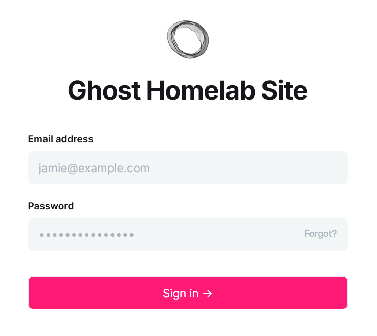 Ghost site sign in form for staff users