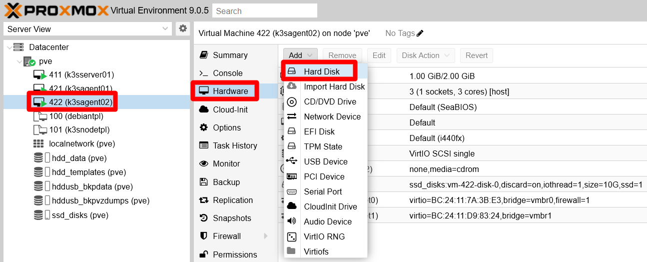 Add Hard Disk option in K3s agent node