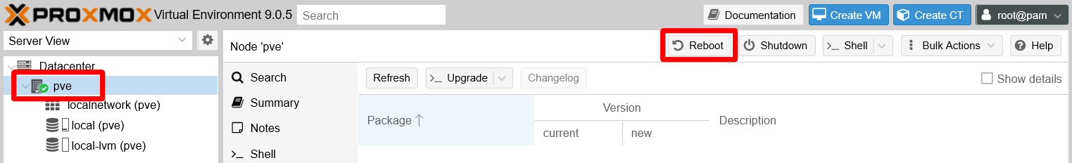 Reboot button in web console