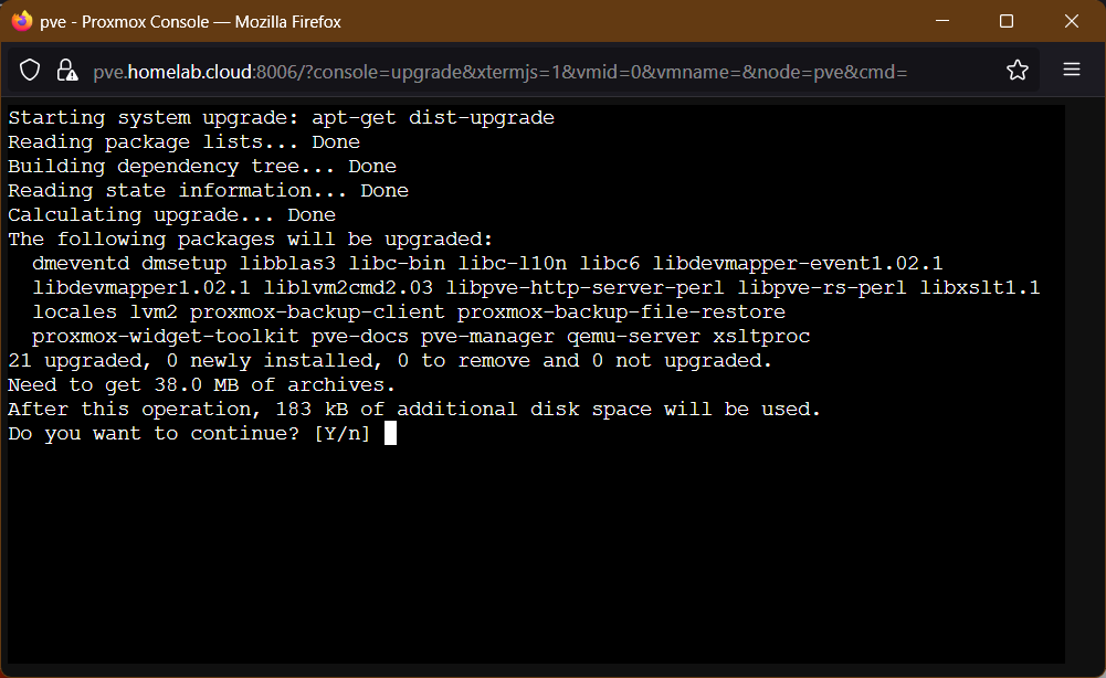 apt upgrade in noVNC shell