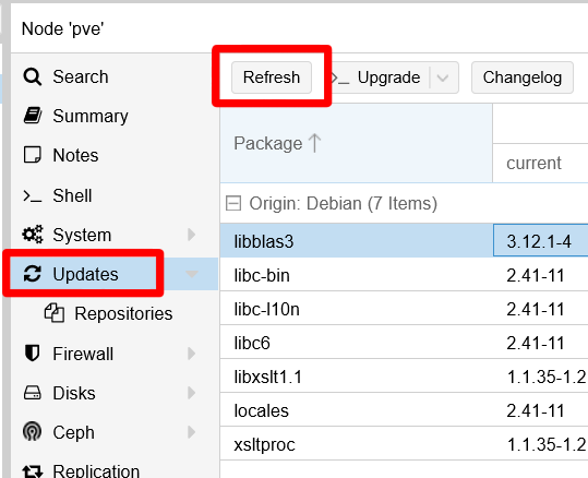Refresh button on Updates view