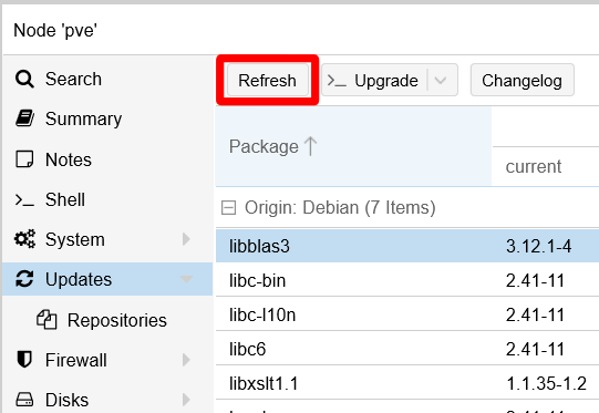 Refresh button on Updates view