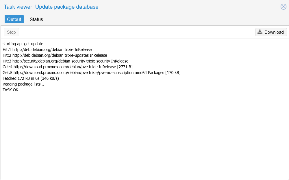 Update package task window