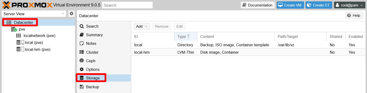 Datacenter storage’s initial configuration