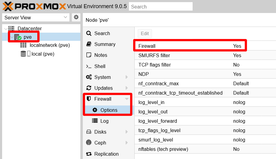 Firewall enabled at the node level