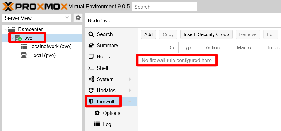 No rules present in firewall at the node level