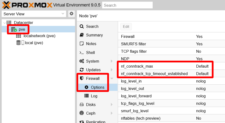 Sysctl parameters as PVE firewall’s options
