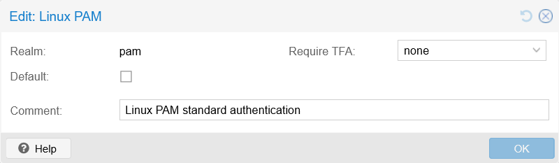 Linux PAM realm’s edit window