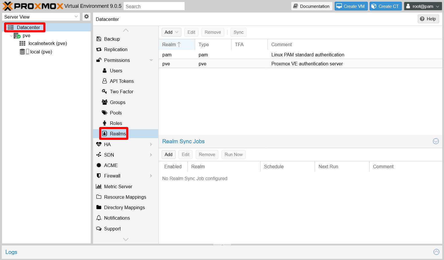 Authentication realms at the Datacenter level