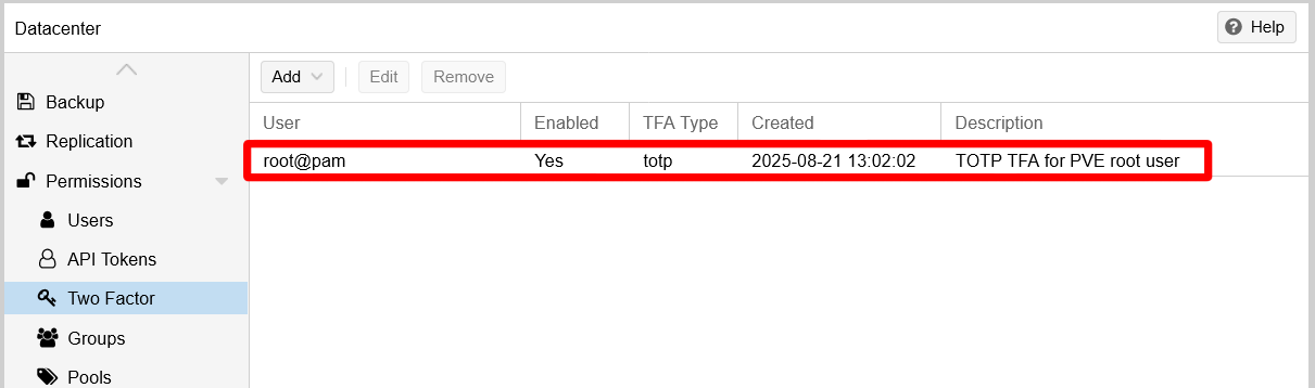 New TOTP added and listed in Two Factor page