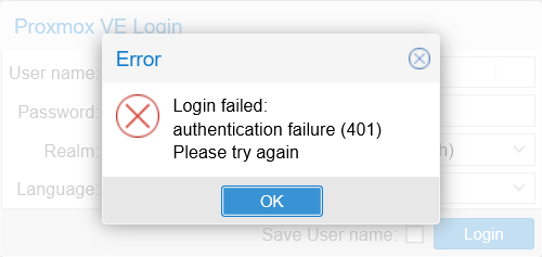 Proxmox VE web console login failed