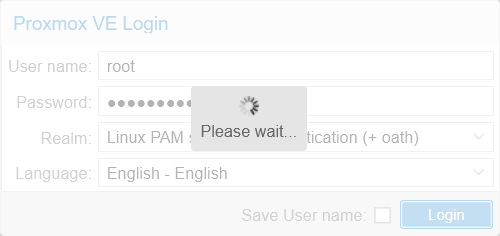 Proxmox VE web console login in process