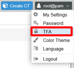 TFA option in root@pam menu