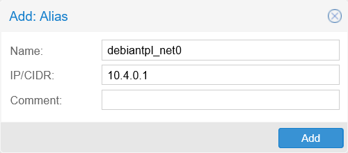 New IP Alias form filled
