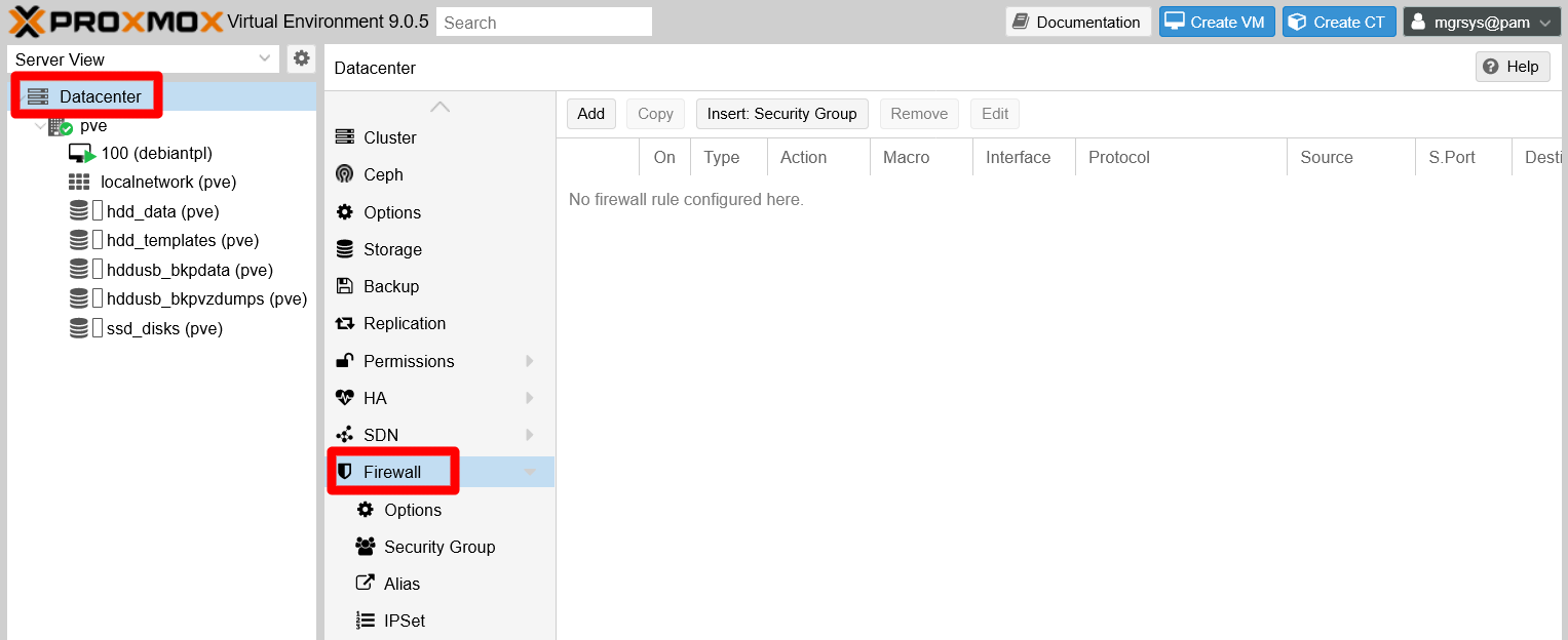 No rules on Datacenter Firewall