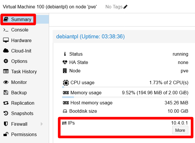 VM’s IP at Summary screen