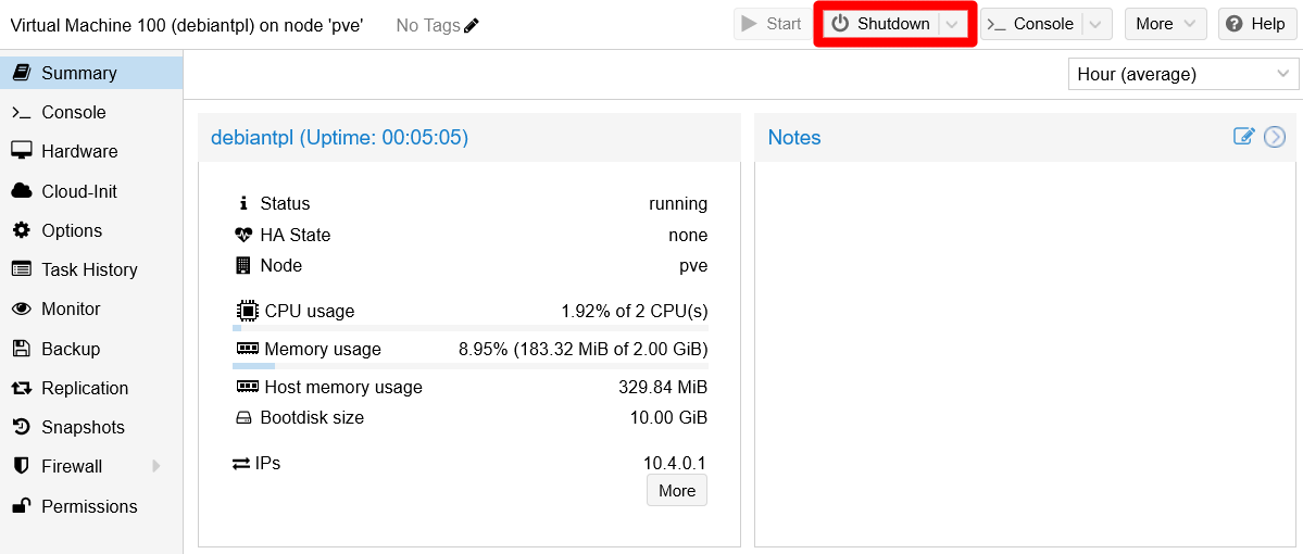 VM’s Shutdown button