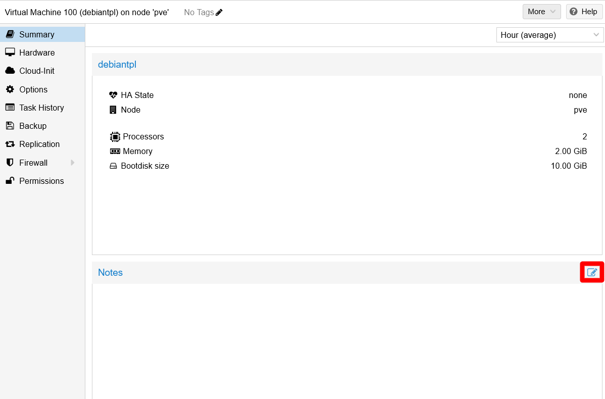 Gear icon at Notes block on Summary view
