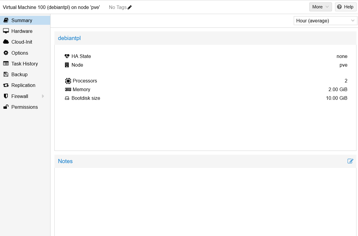 Summary page of VM template