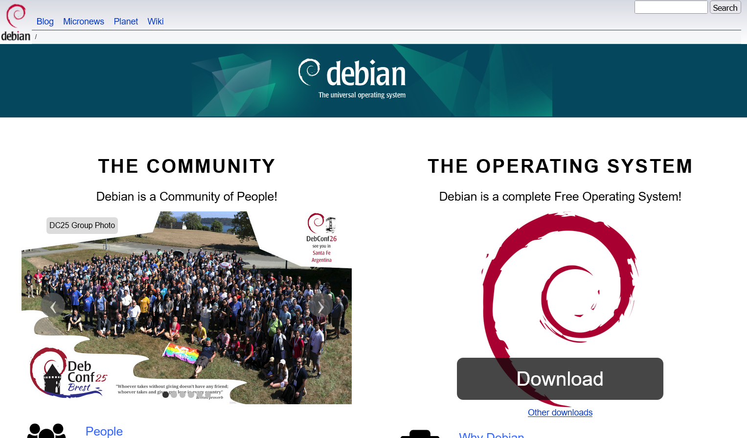Debian project main’s webpage