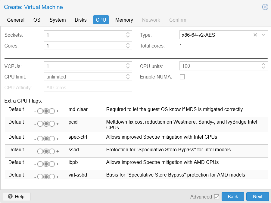 CPU tab unfilled at Create VM window