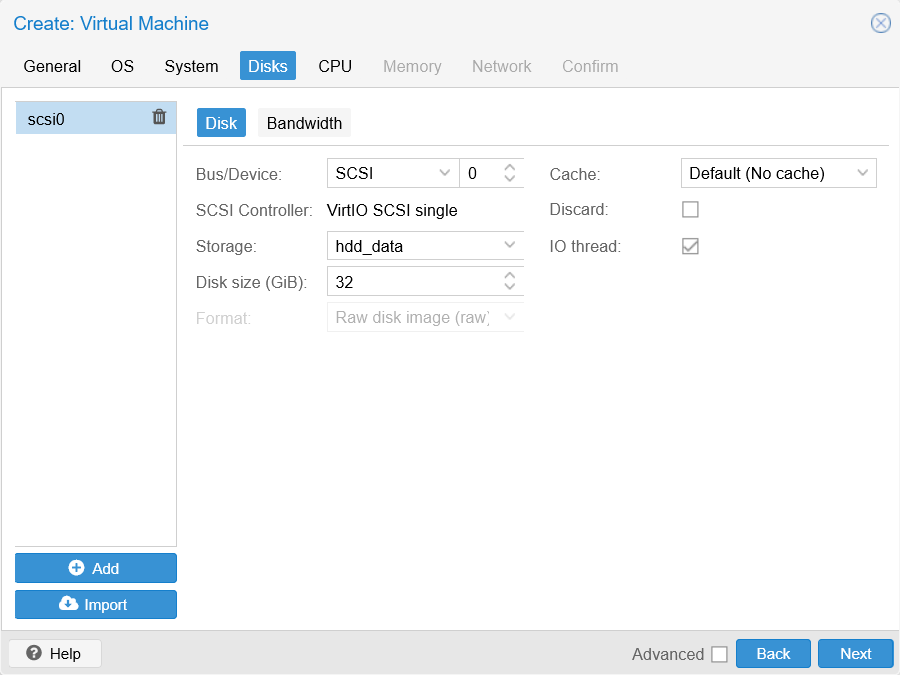 Disks tab unfilled at Create VM window