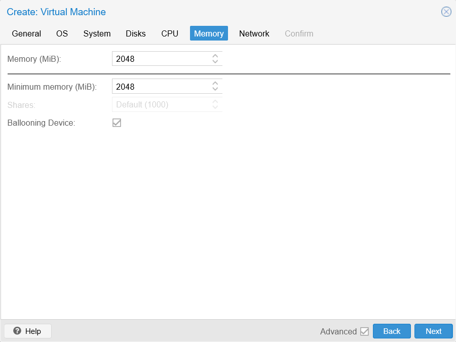 Memory tab unfilled at Create VM window