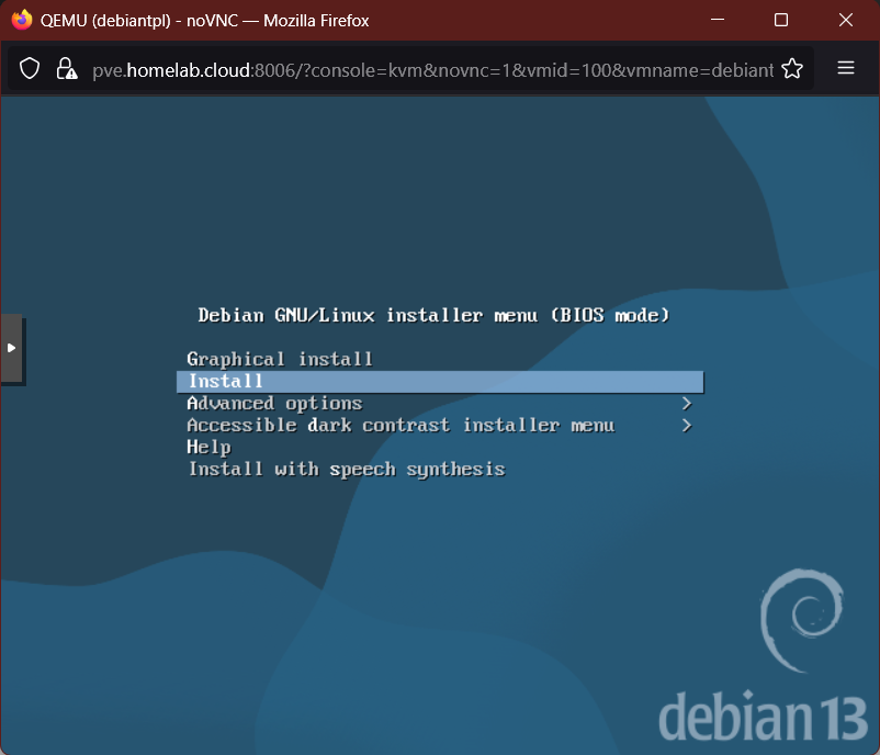 Install option chosen