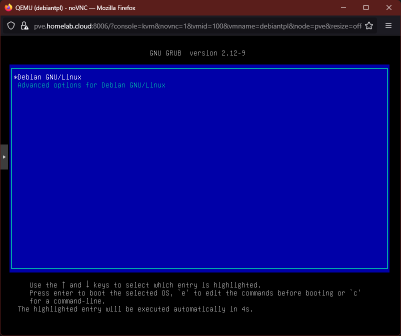 GRUB boot loader screen
