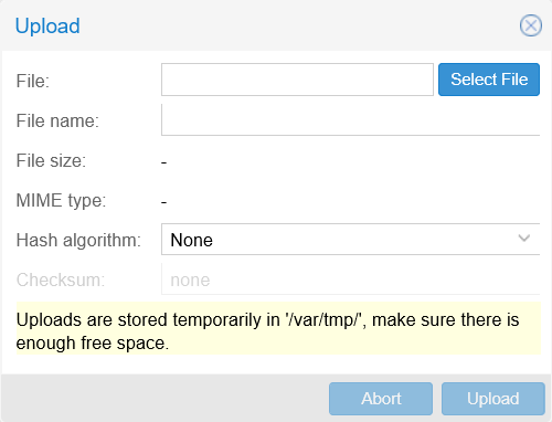 ISO image upload dialog