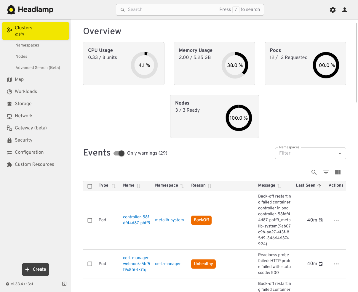 Headlamp Clusters main page