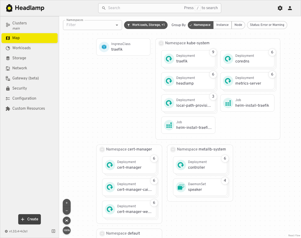Headlamp Map view of cluster components