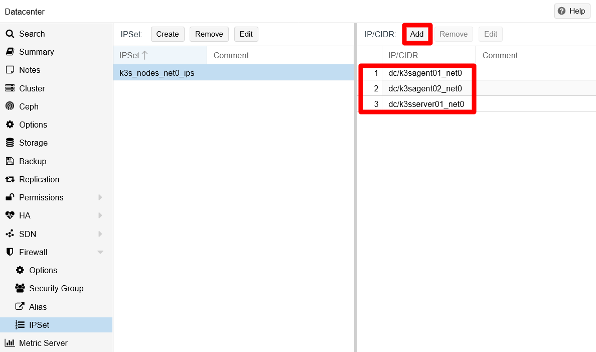 IPSet edited with the newly aliased IPs