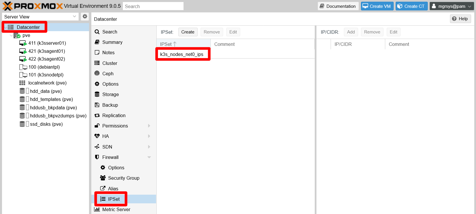 Datacenter IPSet view before adding new IPs