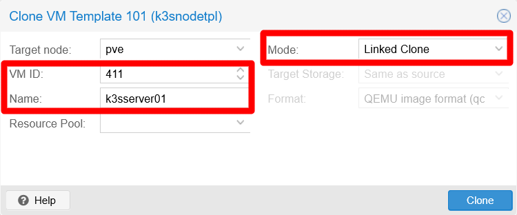 Link-cloning the K3s node template