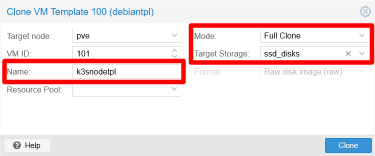 Clone window form filled for a full clone