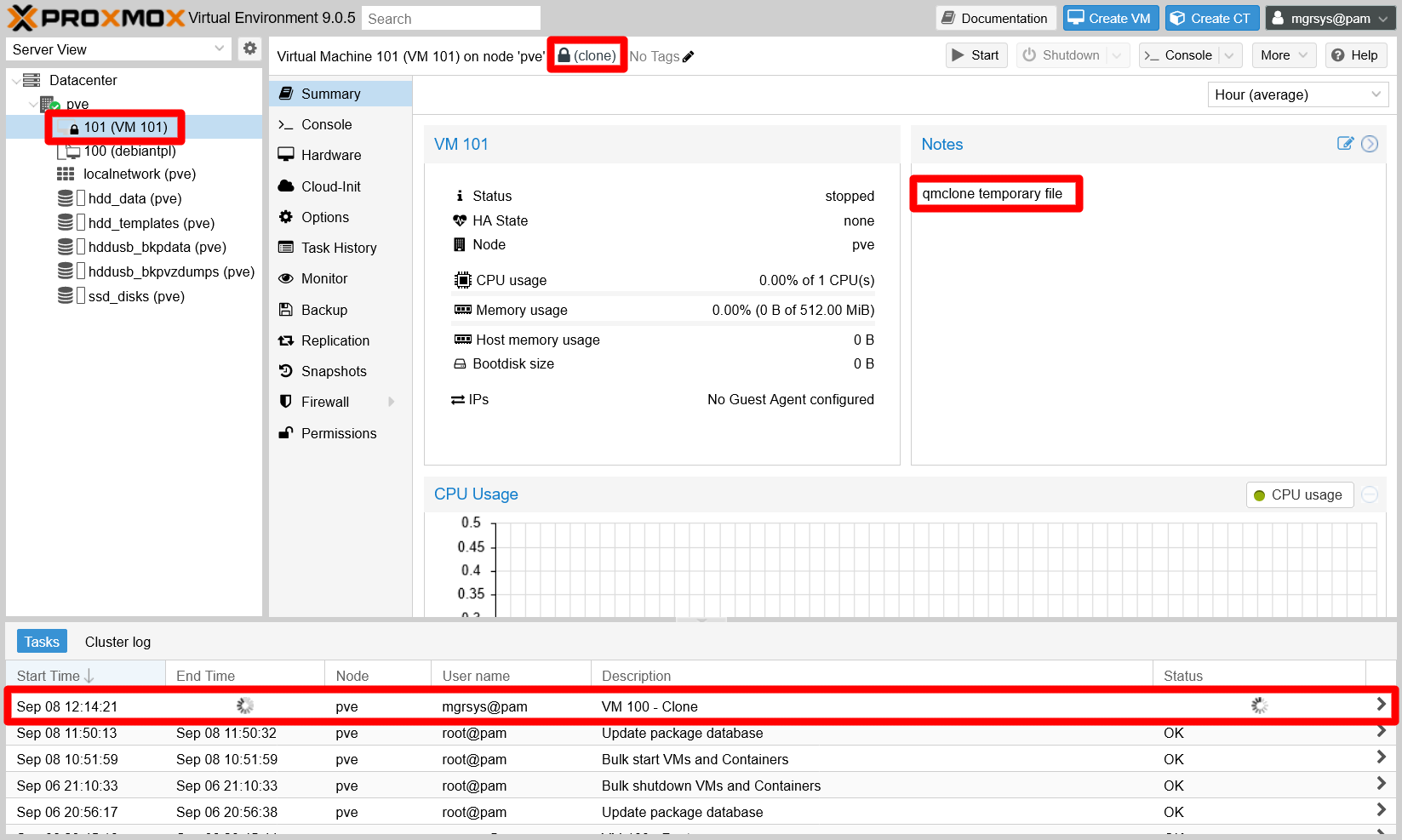 Full clone of template in progress