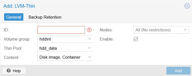 Creating LVM-Thin storage